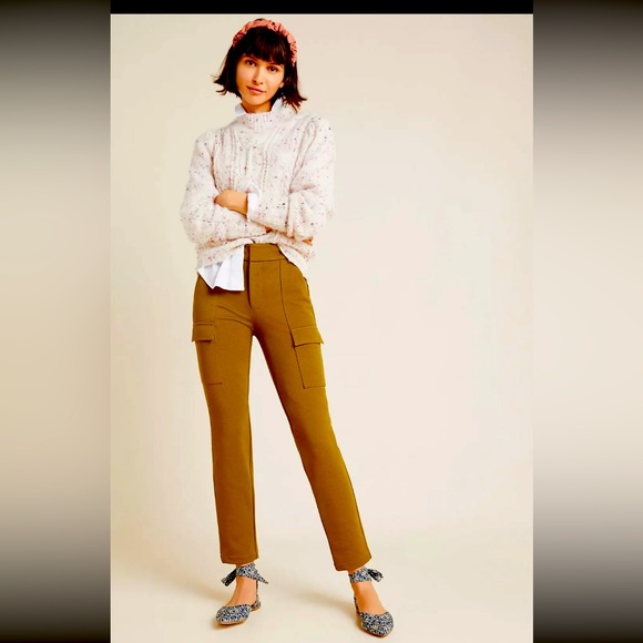 Anthropologie The Essential Knit Cargo Pants in Olive Sz 4. - Picture 2 of 11